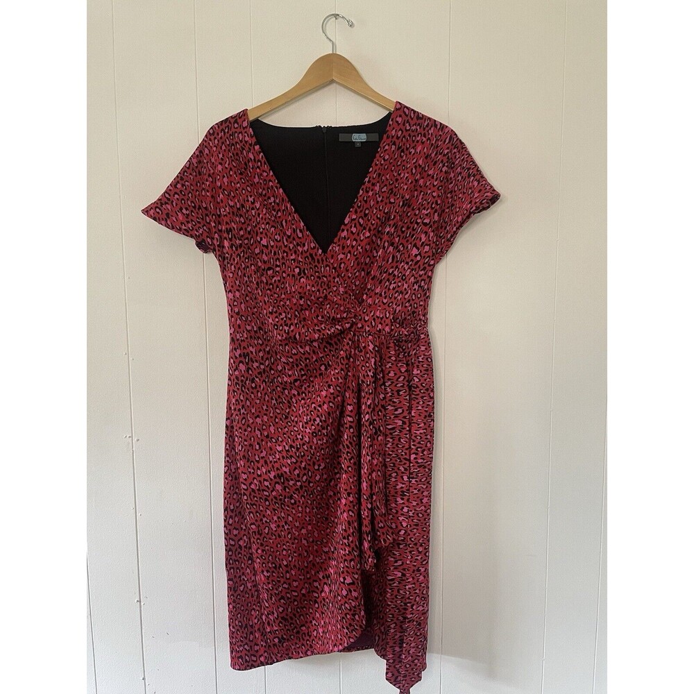 Eva Franco Anthropologie Size 4 Dress Leopard/Animal Print Red/Pink Faux Wrap